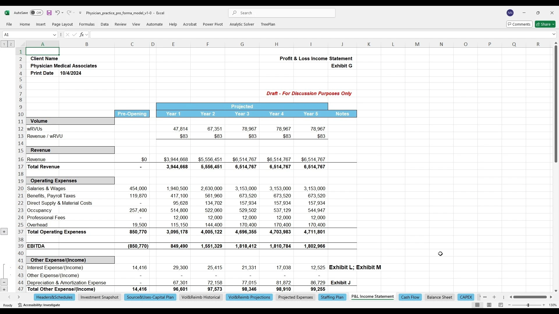 Physician Practice Pro Forma Financial Model